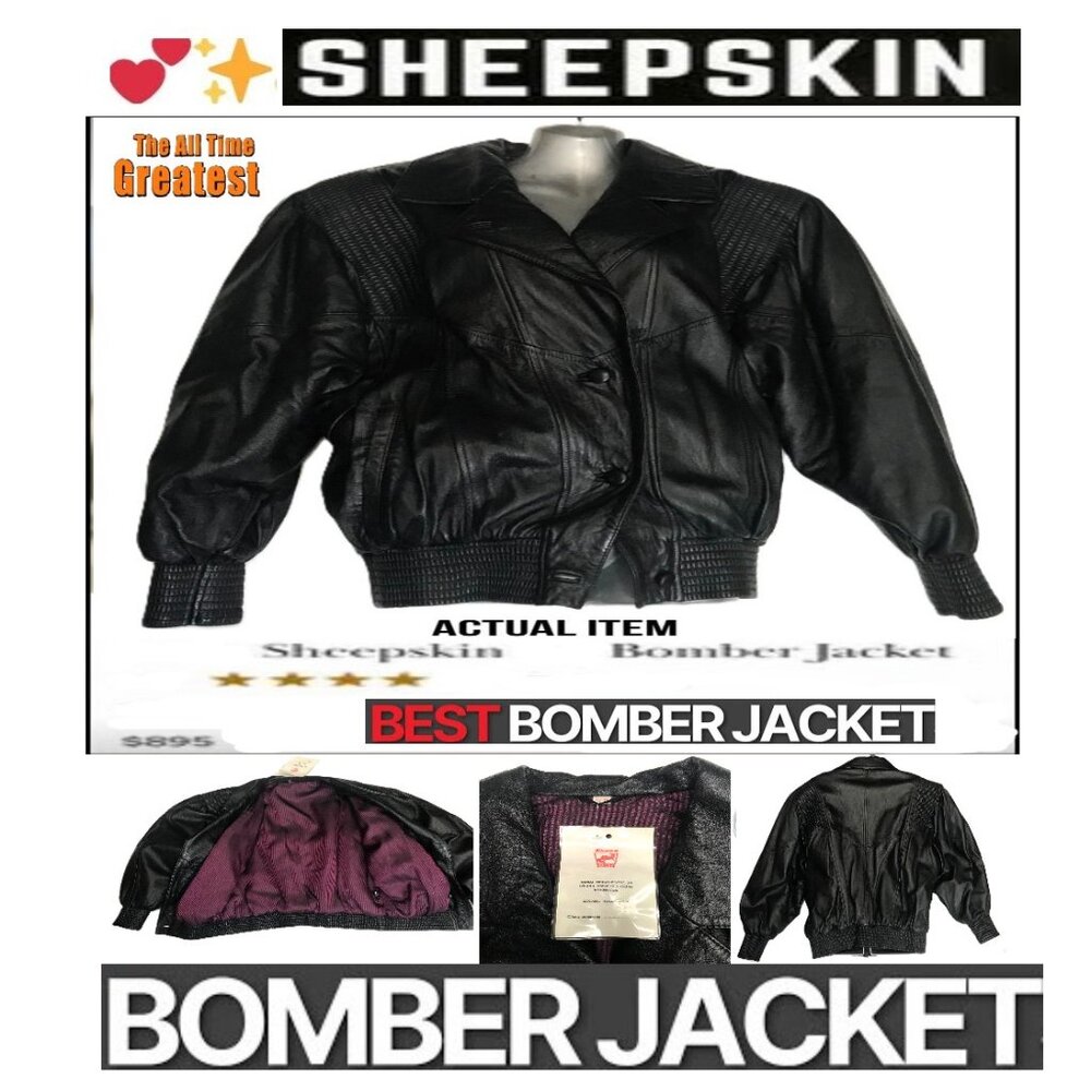 🛑 SHEEPSKIN Leather ➕ BOMBER 🆒 JACKET Genuine Button Pockets Lined 💸 BUY NOW